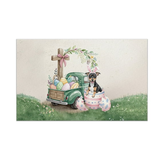 Easter Egg Rat Terrier Bunny Ear Welcome Spring Truck Doormat Ratty Dog Lover Indoor Outdoor Welcome Mat - 12002