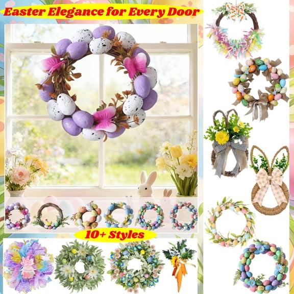 Easter Egg Rattan Wreath Decoration, 10.63in Natural Vine Garland with Pink Butterflies and Colorful Eggs, Festive Spring Hanging Ornament for Indoor Wall and Door Decor