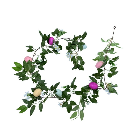 Easter Egg Rose Leaf Garland 66.93 Inch Artificial Vine With Eggs And Blooms For Door Wall Mantel Indoor Outdoor Party Display Decoration