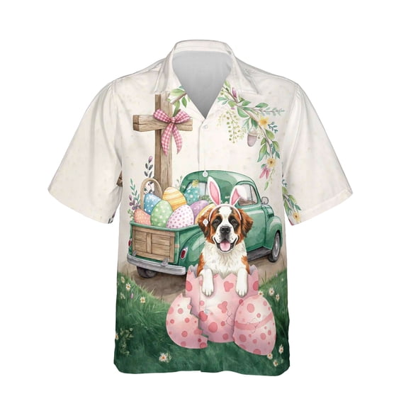 Easter Egg Saint Bernard Bunny Ear Welcome Spring Truck Hawaiian Shirt Breathable Summer Unisex Merch St Dog Lover - 12002