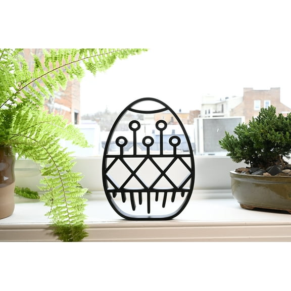 Geometric Easter Egg Decor, Minimalist Line Art Sculpture for Home Accent