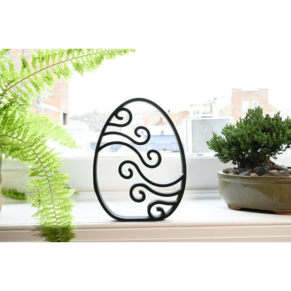 Abstract Waves Easter Egg Decor, Minimalist Line Art Sculpture Accent