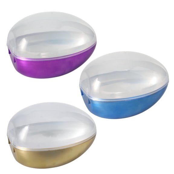 Easter Egg Shaped Containers Set of 3, Gold Blue Purple Plastic Fillable Easter Candy Containers, Holiday Treat Storage for Egg Hunts Party Favors Gift Basket Stuffers(4.5x6.5 Inch)