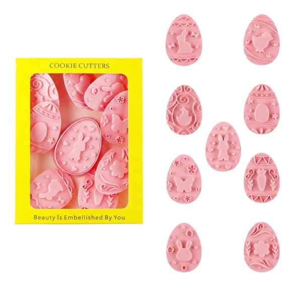 Easter Egg Shaped Cookie Cutters Set with Embossed Patterns for Baking and Fondant Decoration Suitable for Holiday and Party Use