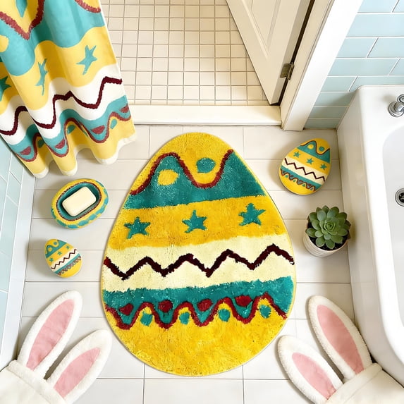 Easter Egg Shaped Floor Mat – Non-Slip Colorful Polyester Rug for Bedroom, Porch, Kitchen, Dorm, Hallway, Spring Holiday Indoor Home Decoration
