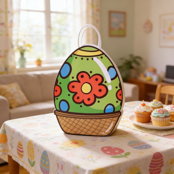 Easter Egg Shaped Paper Gift Bag With Handle For Candy Storage And Childrens Birthday Party C Green