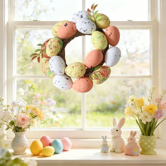 Easter Egg Shaped Rattan Wreath, Natural Decoration for Door, Wall and Holiday Party Garland, Handwoven Design