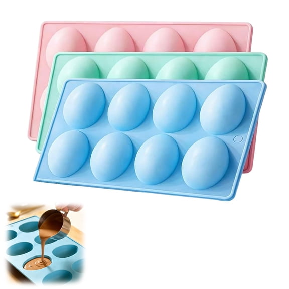 Easter Egg Silicone Mold for Baking, 3 Pack 24 Cavity Nonstick Egg Shaped Chocolate and Dessert Molds, DIY Baking Mold Set for Cake, Jelly and Frozen Treats