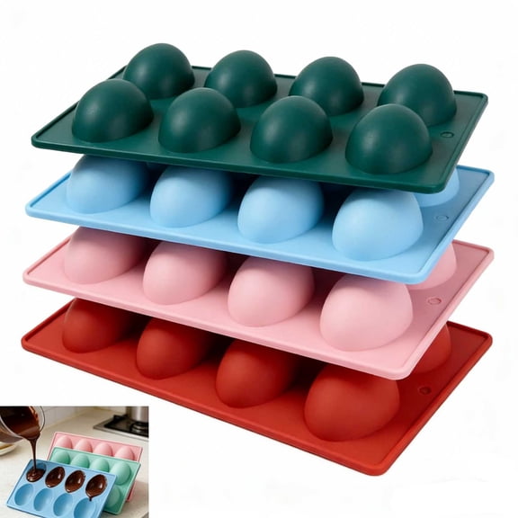 Easter Egg Silicone Mold for Baking, 8 Cavity Food-Grade Chocolate Molds, Non-stick Egg Shaped Easter Freezer Molds, DIY Baking Supplies Tools Set for Cake, Jello, Ice Cream, Dessert (Pink)