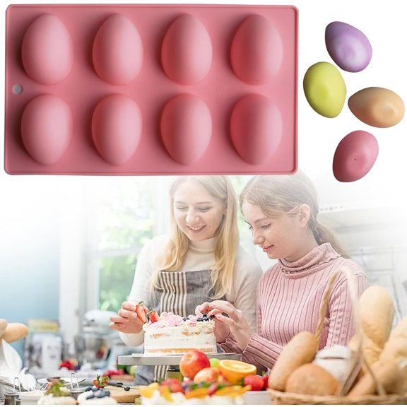Easter Egg Silicone Mold for Baking, 3D Egg Shape Mold for Chocolate Candy Making, 8 Cavity Non-Stick Molds for DIY Baking Decor