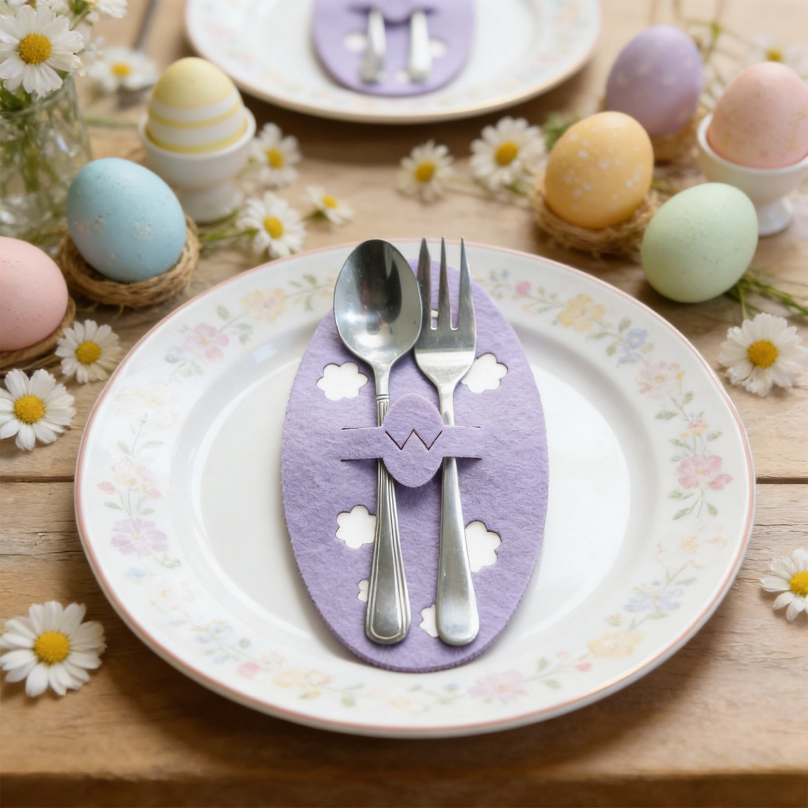 Easter Egg Silverware Pockets Set of 4 Cloth Cutlery Holders for Spring ...