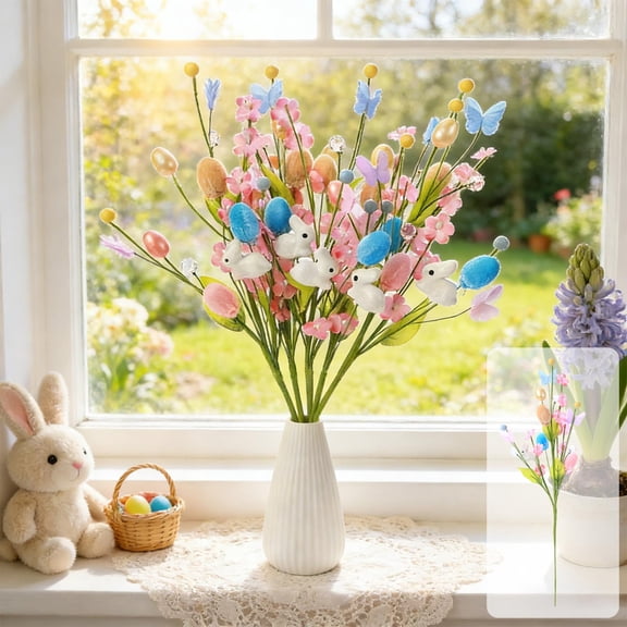 Easter Egg Simulation Berry Branch, European and American Style Spring Home Decoration with Modern Simplified Flower Arrangement for Holiday Decor, HAODEJW, Multicolor