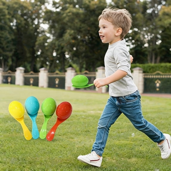 Easter Egg and Spoon Race Game Set, 4‑Pack Balance Training Toy, Kids Sensory Outdoor Sports Kit, Educational Game for Children Family Easter Party Outdoor Activity
