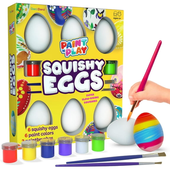 Easter Egg Squishy Painting Kit - Arts & Crafts for Girls and Boys - Kids Art Activities - Craft Gift for Kid Ages 6 7 8 9 10 Year Old Girl Gifts - Decorate 6 Slow Rising Squishies with Paint