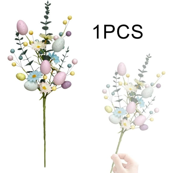Easter Egg Stem Flower Pick erries Picks Spring Floral Twig Branches with Daisies and Eucalyptus Leaves for Home Party Vase Flower Arrangement Centerpiece Decor