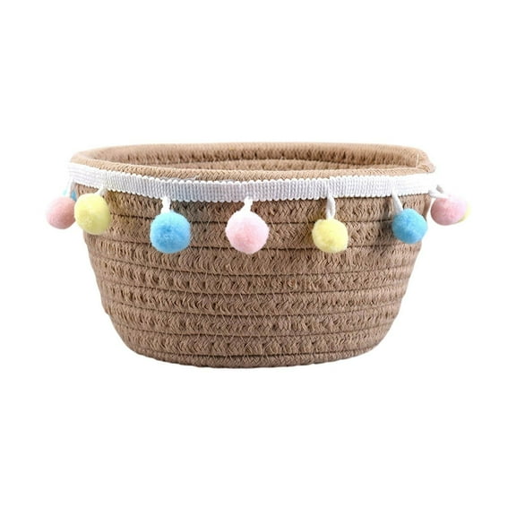 Easter Egg Storage Basket,Easter Eggs Storage Basket Small Basket with Pompoms Cute Woven Round Decorative Baskets for Girls Easter Home Bedroom Sundries Organizer