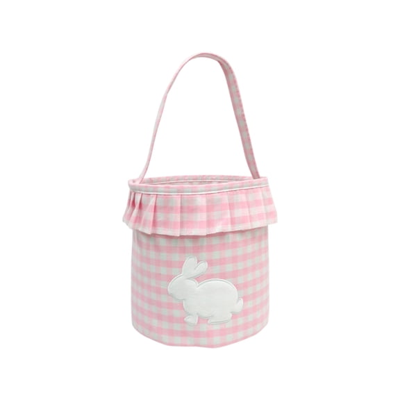 Easter Egg Storage Tote, 8.6x9inch Easter Rabbits Decorative Tassel Bag, Home Plaid Storage Bag