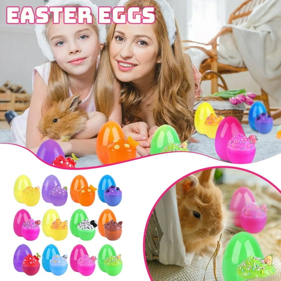 Easter Egg Toys, Easter Eggs Plastic, 3 In, Easter Eggs with Toys Inside, Kids Easter Basket Stuffers, Party Favors, 12 Pc, Mixed Shades, Egg Stuffers for Student