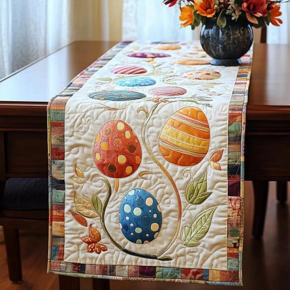 Easter Egg Table Runner, Quilted Spring Table Runner, Colorful Painted Eggs Table Decor, Farmhouse Easter Centerpiece