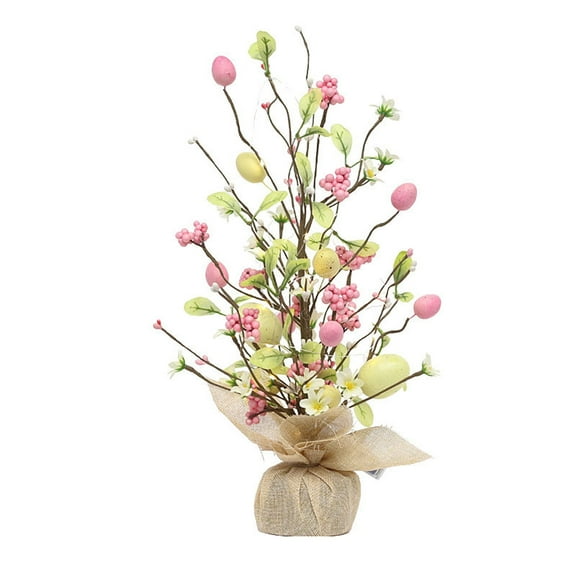 Easter Egg Table Tree Decorations 18 Inch, Tabletop Centerpiece with Delicate Ornaments & Burlap Base, Spring Party Supplies for Home Wedding Holiday Decor