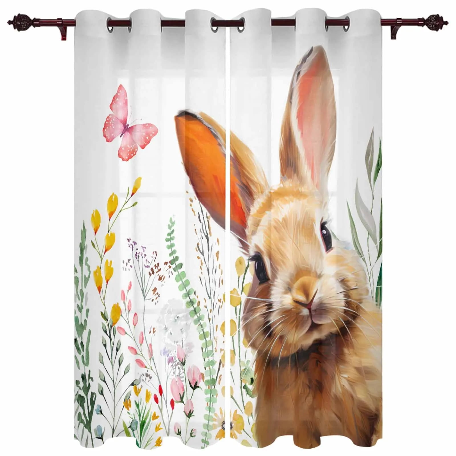 Easter Egg Texture Watercolor Rabbit Modern Hall Curtains for Living ...