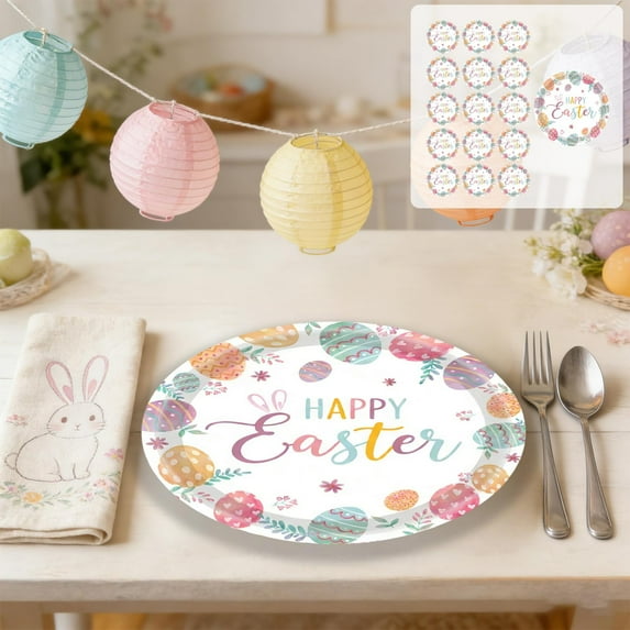 Easter Egg Theme Disposable Tableware – Paper Plates Cups and Napkins for Party, Spring Holiday Dinnerware for Easter Gatherings Festive Egg-Printed Party Supplies