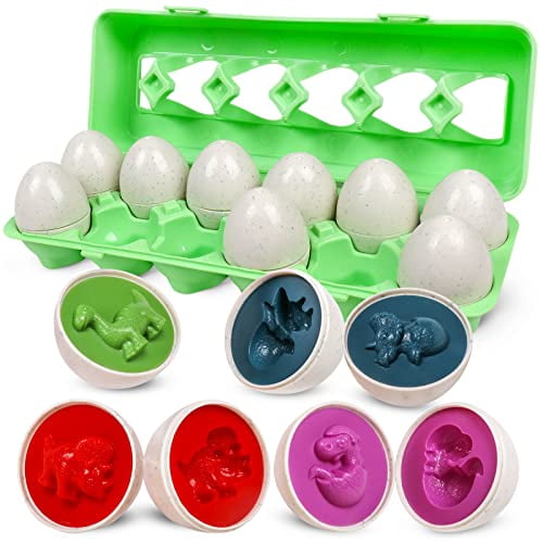 Easter Egg Toy for Toddlers - 12 Pcs Dinosaur Matching Eggs,Educational Gift for 1-3 Year Old Kids,Color & Shape Recognition Fine Motor Skill Montessori Puzzle