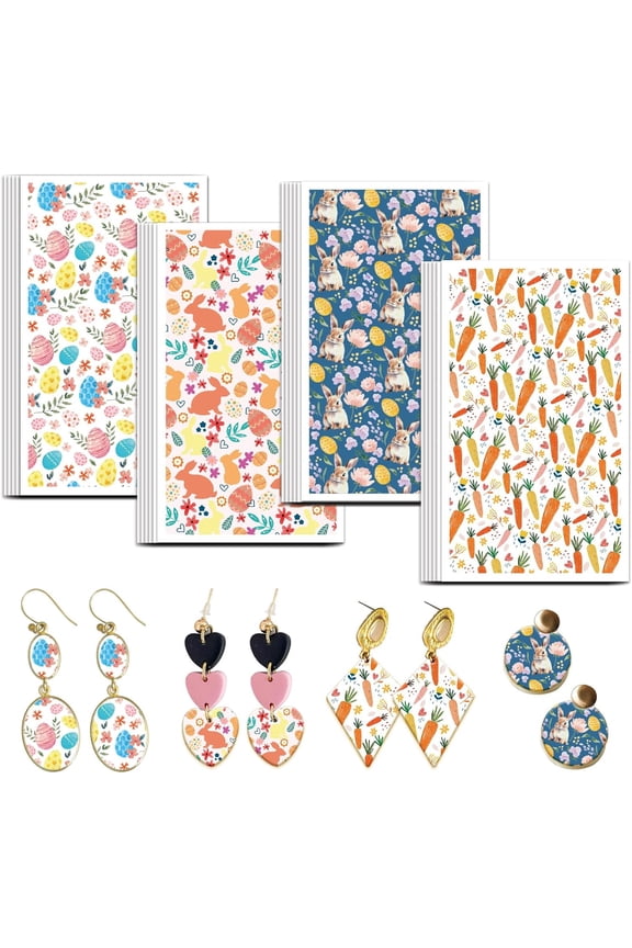 Easter Egg Transfer Paper 4 Design 24 Pcs Resurrected Rabbit Polymer Clay Transfer Sheets Carrot Transfer Paper for Polymer Small Transfer Paper for Clay Earrings Jewelry Making
