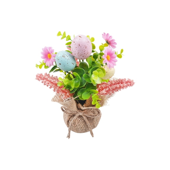 Easter Egg Tree Decoration Mini Artificial Daisy Flower Potted Plant Spring Faux Eggs & Daisies Flowers Bonsai Trees Ornament for Home Party Wedding Decor