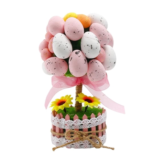 Easter Egg Tree Desktop Ornament with Flowerpot, Artificial Foam Spotted Eggs Potted Decoration for Home Party Office Decor