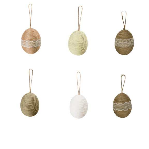 Easter Egg Tree Ornaments for Spring Time Crafts DIY Easter Crafts String Burlap Wrapped Ornaments Set of 6 By Clear Above