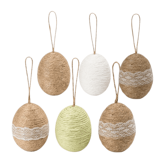 Easter Egg Tree Ornaments for Spring Time Crafts DIY Easter Crafts String Burlap Wrapped Ornaments Set of 6 By Clear Above