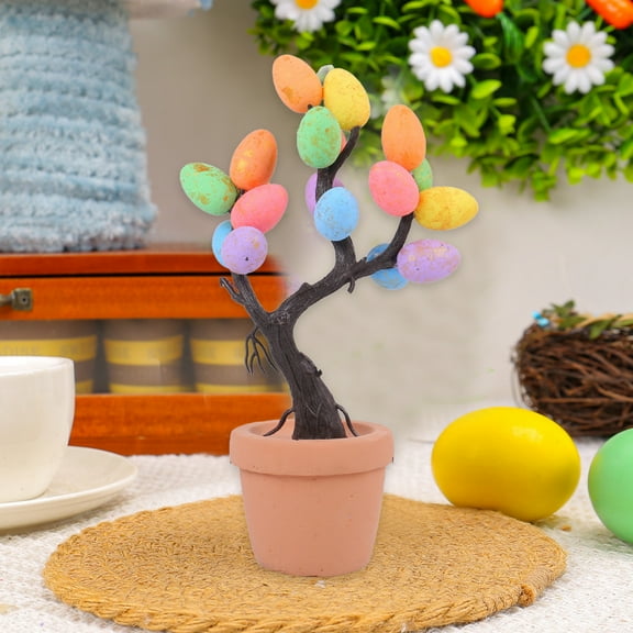 Easter Egg Tree Potted Decoration Festive Table Decor Plastic Foam Easter Tree Multicolor Ornament Home Arrangement Seasonal Display