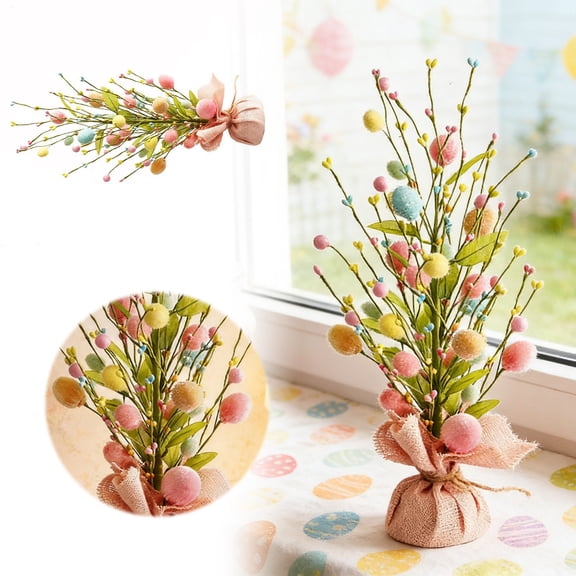 Easter Egg Tree Tabletop Decor 18 Inch, Artificial Easter Decorations with Delicate Ornaments - Spring Summer Home Party Wedding Holiday Decoration in Pink, Blue, Yellow