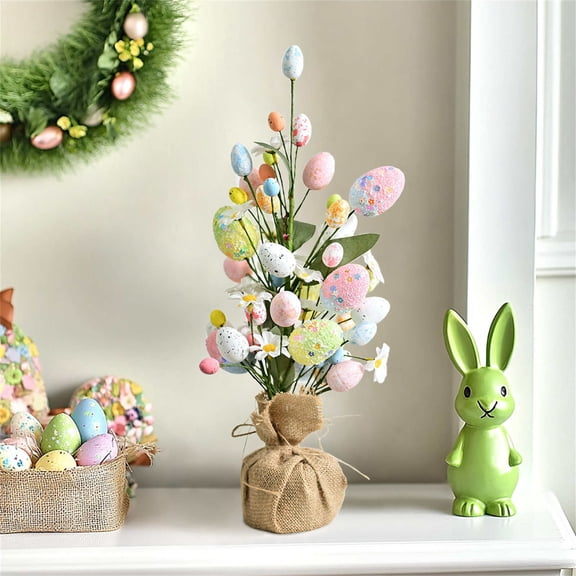 Easter Egg Tree for Pastel Easter Eggs Potted with Daisy and Base Artificial Bonsai Tree for Home Party Wedding Holiday Spring Summer Decoration