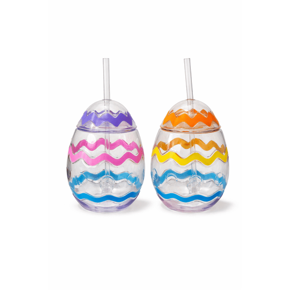 Easter Egg Tumbler Cups with Lids and Straws, 2-Pack Reusable Plastic Spring Party Drink Cups