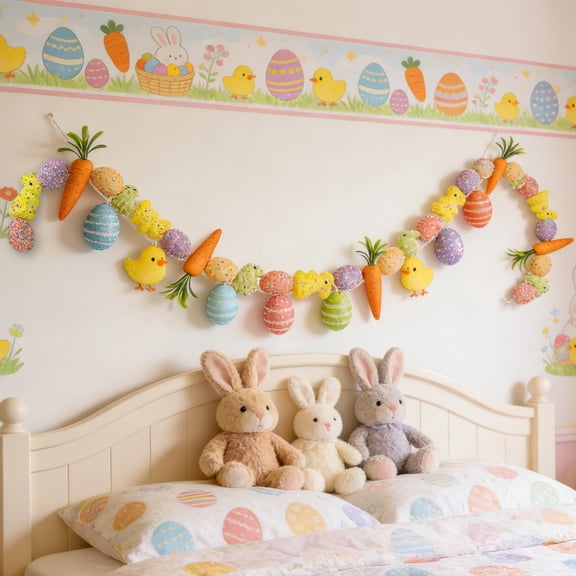 Easter Egg Vine Garland Door Decoration 67 Inch Colorful Artificial Easter Wreath Hanging Ornament, Portable Pretty Wall Window Hanging Pendant for Front Door Indoor Outdoor Garden Yard Patio