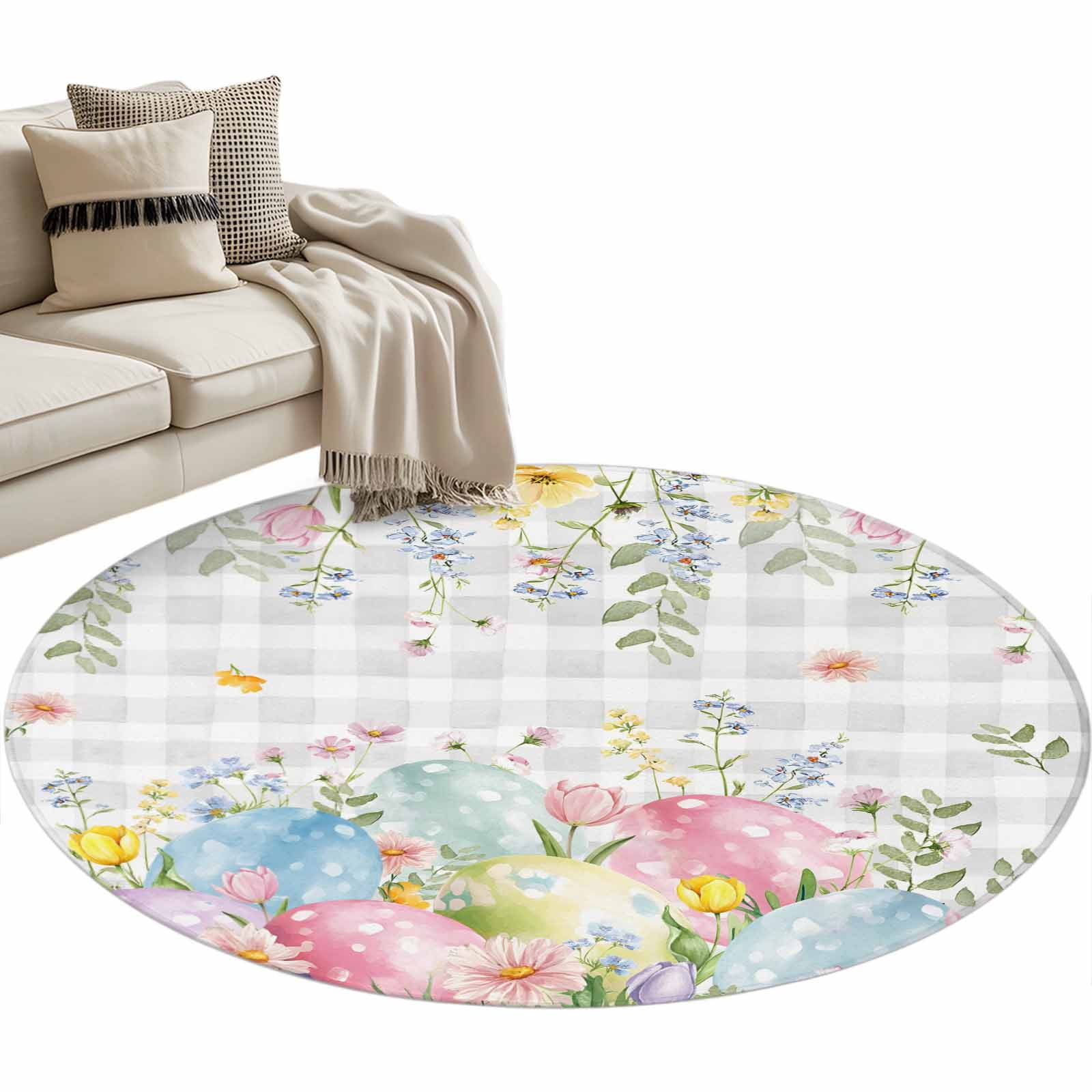 Easter Egg Washable Round Area Rug 3.3 ft, Spring Blue Pink Eggs Pink ...