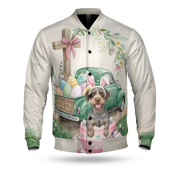 Easter Egg Wirehaired Pointing Griffon Bunny Ear Welcome Spring Truck All Over Print 3D Baseball Jacket Dog Lover Bomber Jacket Softball - 12002