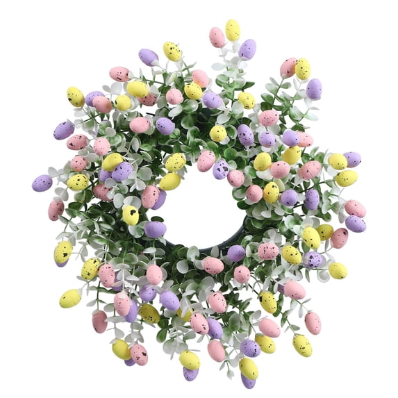 Easter Egg Wreath – 15" Artificial Spring Door Wreath with Colorful Eggs and Greenery – Front Door, Wall or Mantel Decoration for Easter Holiday Home Decor