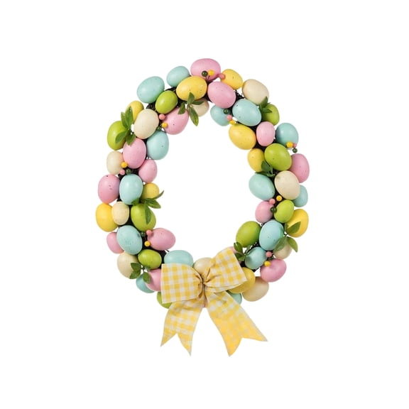 Easter Egg Wreath, 45x35cm Spring Door Decor with Pastel Foam Eggs, Rustic Rattan Circle for Front Door Wall Hanging, Easter Home Decor Wreath for Seasonal Spring Decoration