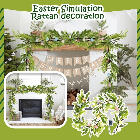 Easter Egg Wreath, 6Ft Artificial Colorful Egg Vine Wreath With Led String Lights, For Easter Decor, Front Door, Wall, Window, Party, Home Decoration