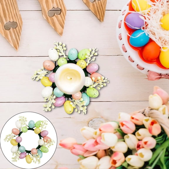 Easter Egg Wreath Egg Candle Ring Style B Mini Bead Mix and Match A10520, Easter Egg Candle Rings Wreaths Artificial, Spring Easter Leaves Wreath for Holiday Home Decor, By Kingtowag