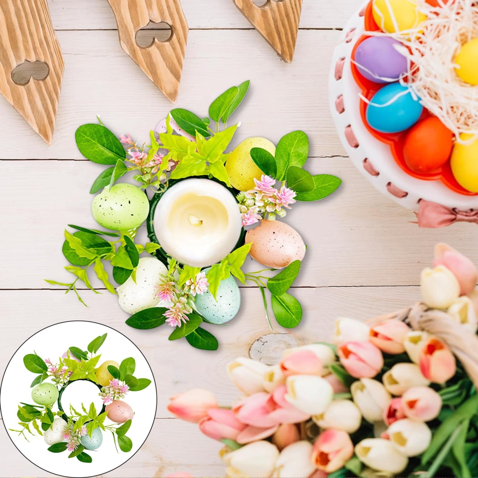 Easter Egg Wreath Egg Candle Ring Style C Pure Large Beads Four-Leaf ...