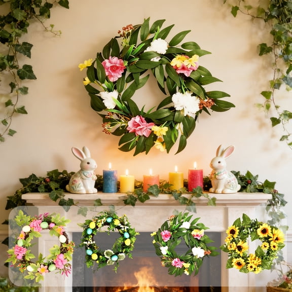 Easter Egg Wreath Spring Door Decoration 12 Inch | Artificial Green Leaf with Colorful Simulated Birds Eggs, Durable Plastic, Indoor Outdoor Festival Wall, No Maintenance, Reusable Decor