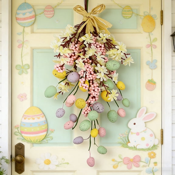 Easter Egg Wreath Spring Floral Hanging Decoration Artificial Berry Flowers Farmhouse Style Outdoor Window Wall Home Decor Easter Party Supplies Spring Mantel Door Wreath Easter Basket Gift