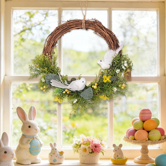 Easter Egg Wreath Wall Hanging, Spring Decorative Door and Wall Decor for Home, Porch, Fireplace, Holiday Party Centerpiece, Festive Seasonal Decoration