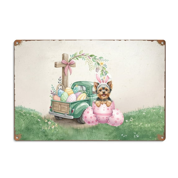 Easter Egg Yorkshire Terrier Bunny Ear Welcome Spring Truck Horizontal Metal Aluminum Sign Yorkie Dog Lover Gifts Wall Art Home Decor - 12002