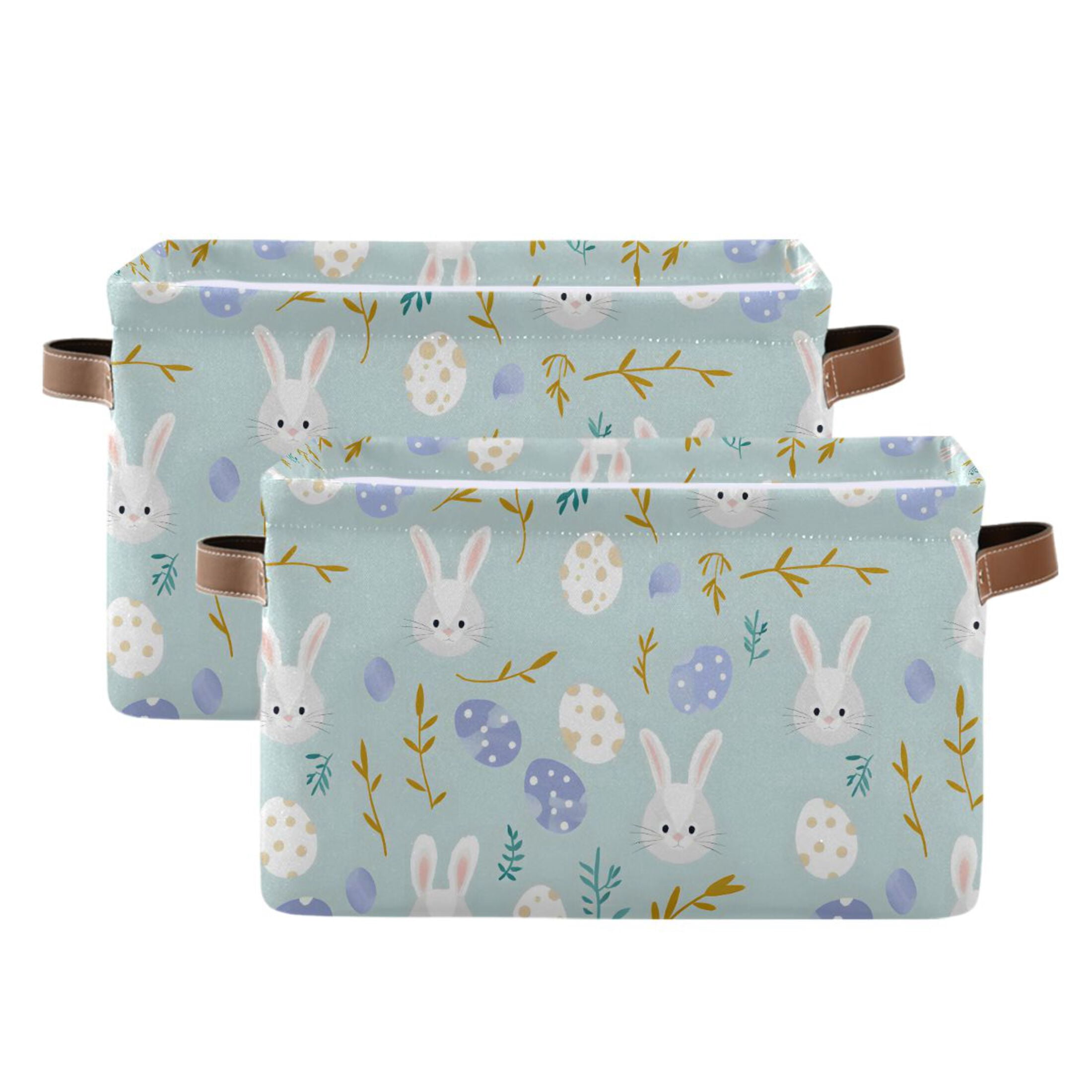 Easter Egg and Bunny Rabbit Storage Bins with Handle Fabric Organizer Basket Foldable Box 2 Pack 14.2x10.2x8.3
