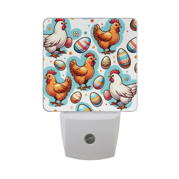 Easter Egg and Chicken Night Light 2 Pack LED Nightlight Plug into Wall Dusk to Dawn Sensor Soft White